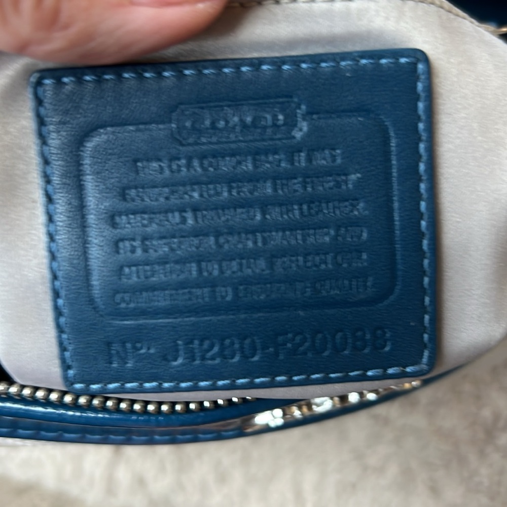 Coach Ashley Dot Print Shoulder Bag Tan with Blue Leather Trim Retro Iconic Logo - Picture 4 of 9